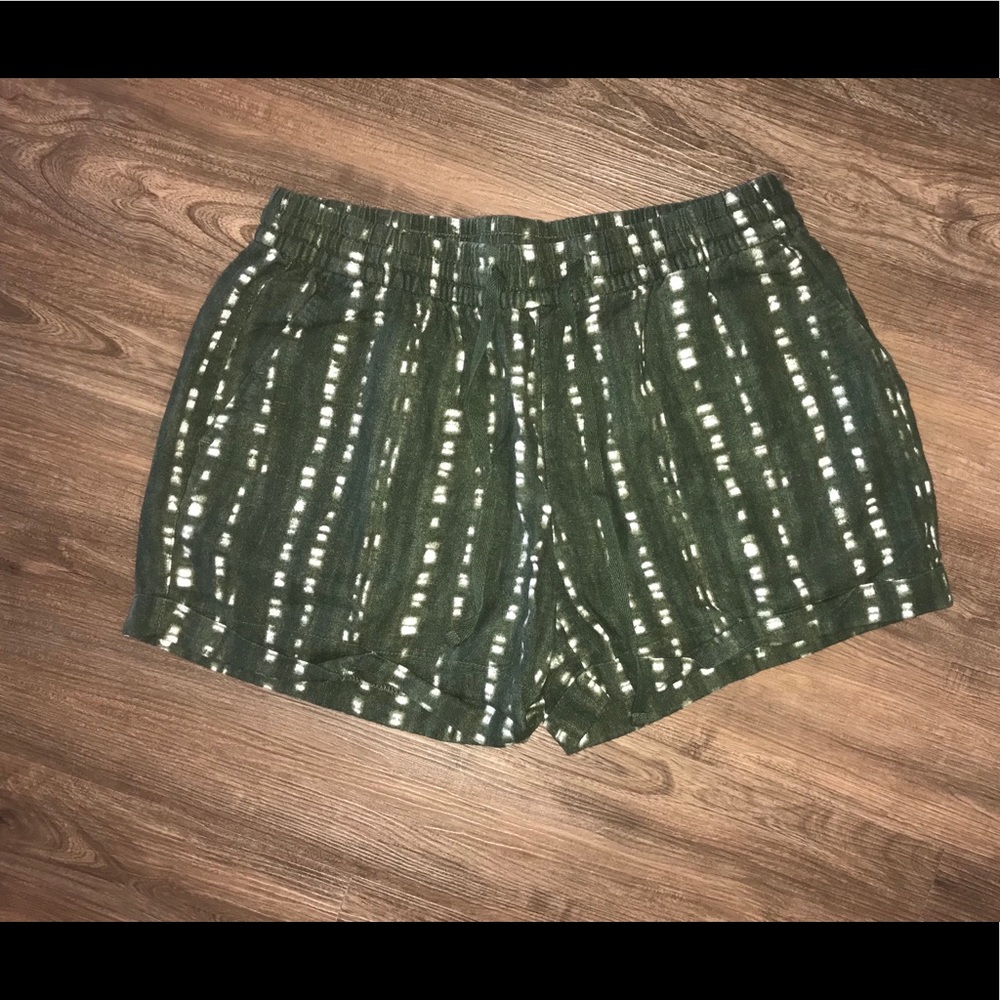 2 pair of shorts-olive linen & orange rayon